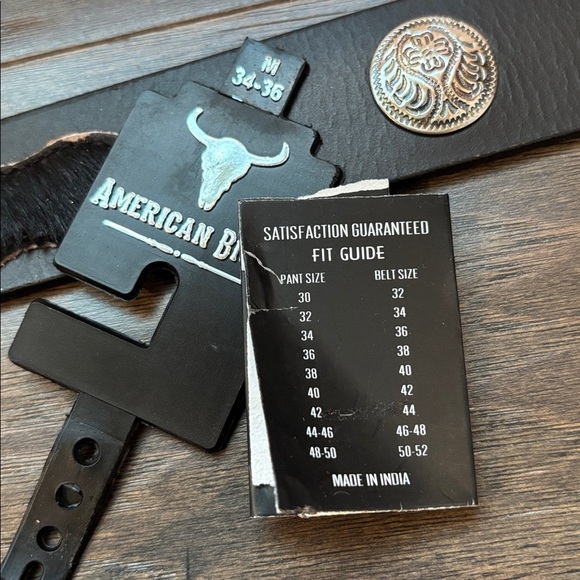 American Bison Genuine Leather, Hair Concho,silvertone removable buckle Western main image 2